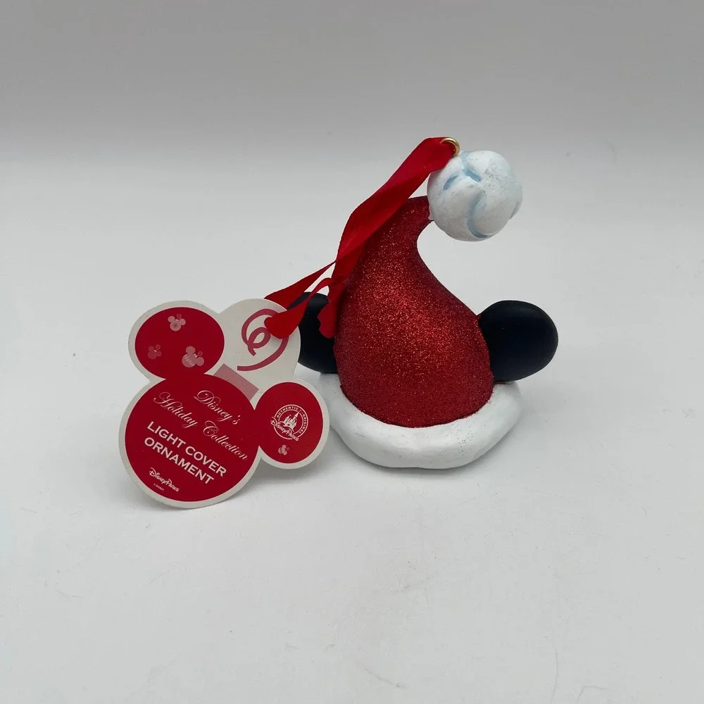 Disney Parks Mickey Mouse Santa Hat Light Cover Christmas Ornament Red Glitter